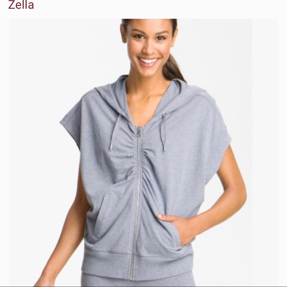 Zella Oversized Ruched Sleeveless Zipper Hoodie XS